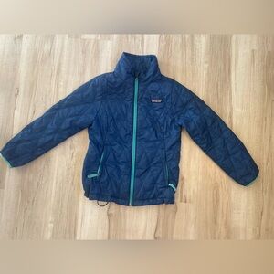 Patagonia Kids Navy Blue Puffer Jacket full zip ski winter *has small rip on bac